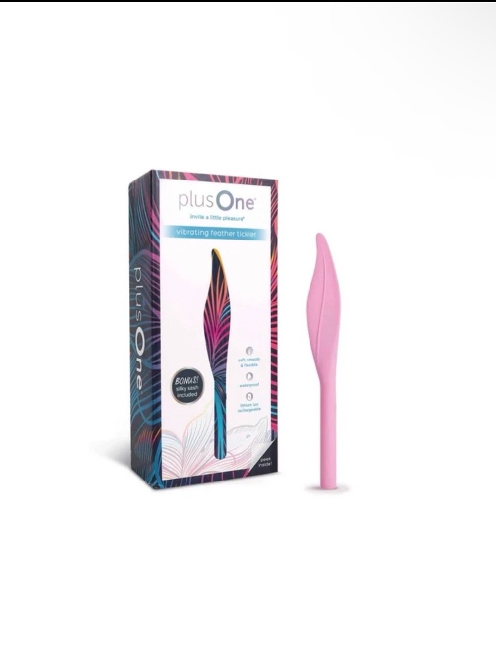 PlusOne Discreet Vibrating Feather Soft Touch Tickler, 5 Vibration Settings *NEW